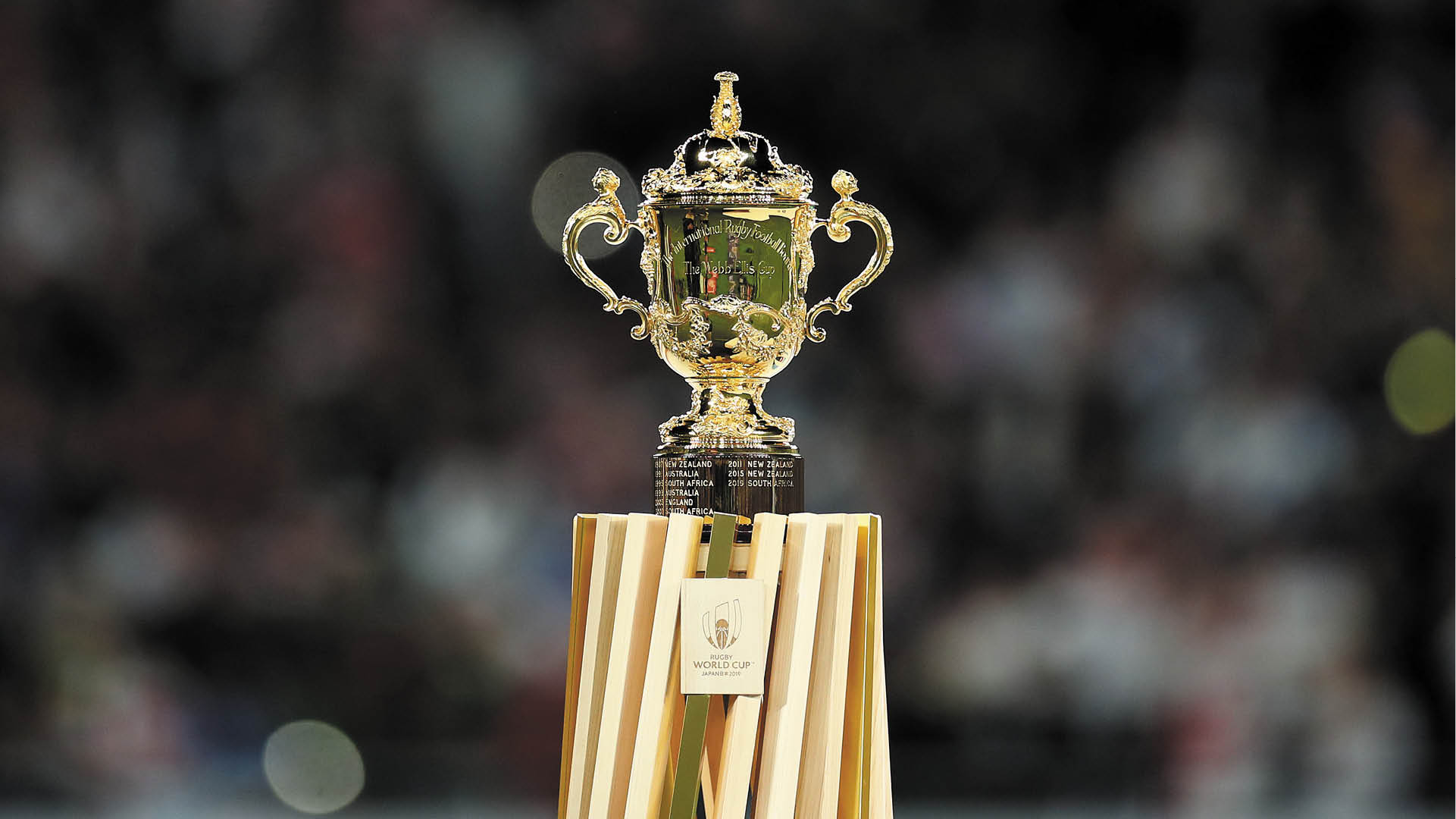 YOKOHAMA, JAPAN - NOVEMBER 02: A detailed view of the Web Ellis Cup during the Rugby World Cup 2019 Final between England and South Africa at International Stadium Yokohama on November 02, 2019 in Yokohama, Kanagawa, Japan  (Photo by Clive Rose - World Rugby World Rugby via Getty Images)